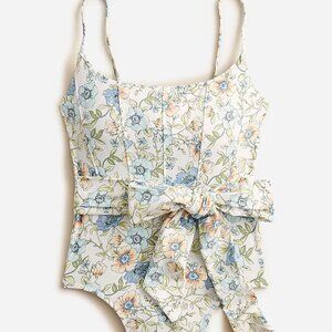JCrew Topstitched tie-waist one-piece in floral vines